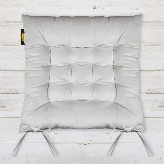 Dwustronna welwetowa poduszka siedziskowa na krzesło z szesnastoma pikowaniami, gramatura 260 g/m2 - 40 x 40 x 6 cm - jasnostalowy