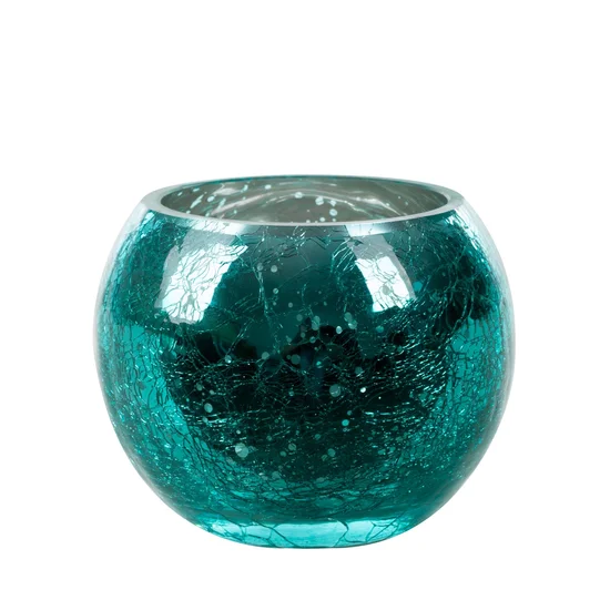 Świecznik VERRE ze szkła artystycznego z marmurkową fakturą - ∅ 10 x 8 cm - turkusowy