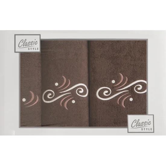 Komplet ręczników LENA z haftem w kartonowym opakowaniu - 70 x 140 cm - brązowy