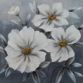 Obraz BLOOM ręcznie malowany na płótnie białe kwiaty wykończone lśniącym brokatem - 80 x 80 cm - popielaty 1