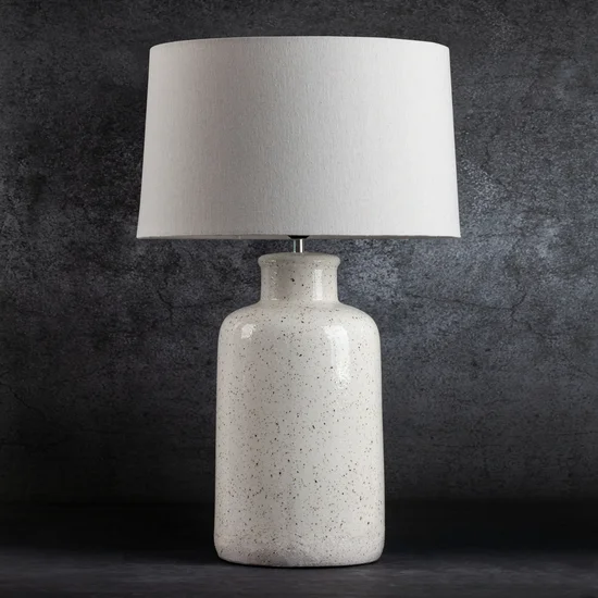 Lampka stołowa RUBI na ceramicznej podstawie z abażurem z matowej tkaniny - ∅ 43 x 70 cm - kremowy