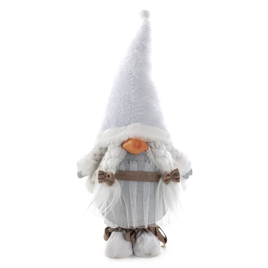 Figurka świąteczna SKRZAT w zimowym stroju z miękkich tkanin - 20 x 13 x 43 cm - srebrny