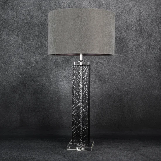 Lampa stojąca KASI z szklaną podstawą i błyszczącym abażurem - 46 x 28 x 92 cm - stalowy