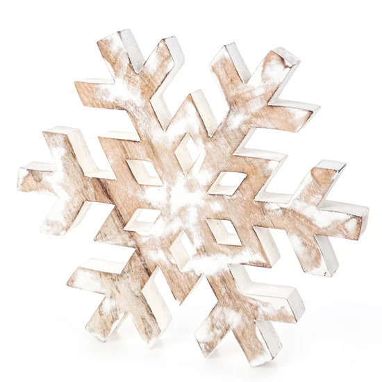 Figurka świąteczna z naturalnego drewna w kształcie śnieżynki - 32 x 4 x 27 cm - jasnobrązowy