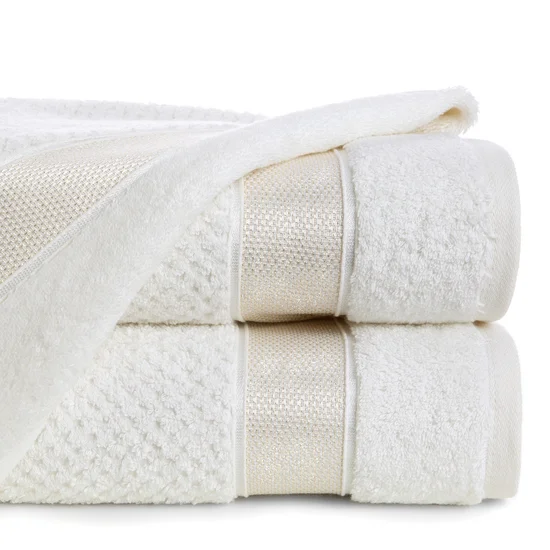 Ręcznik z ozdobną bordiurą z błyszczącą nicią - 50 x 90 cm - kremowy