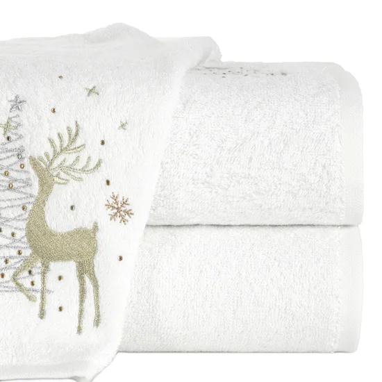 Ręcznik świąteczny SANTA 20 bawełniany z haftem z reniferem i choinkami - 70 x 140 cm - biały