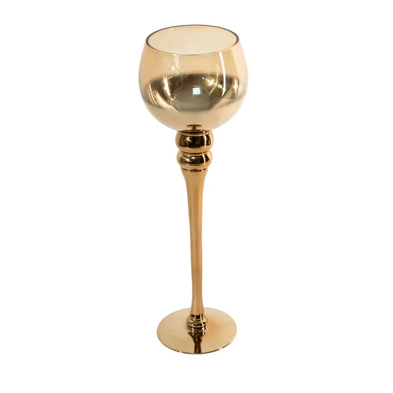 Świecznik bankietowy szklany CLOE na wysmukłej złoty - ∅ 12 x 40 cm - złoty