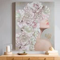 Obraz ROSALIE ręcznie malowany na płótnie portret kobiety z kwiatami na głowie - 80 x 100 cm - szary 3