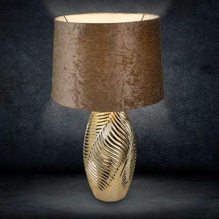 Lampka SENA na ceramicznej podstawie z welwetowym abażurem złota Lampka SENA na ceramicznej podstawie z welwetowym abażurem złota - ∅ 19 x 64 cm