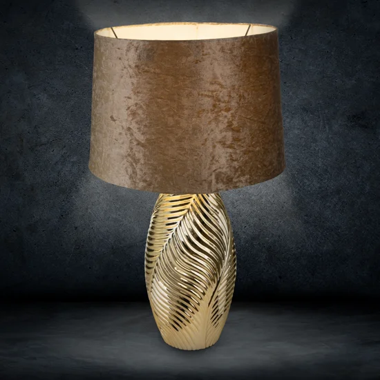 Lampka SENA na ceramicznej podstawie z welwetowym abażurem złota - ∅ 19 x 64 cm - złoty