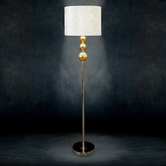 Lampa stojąca SABRINA z podstawą łączącą szkło i metal z welwetowym abażurem - ∅ 38 x 157 cm - złoty