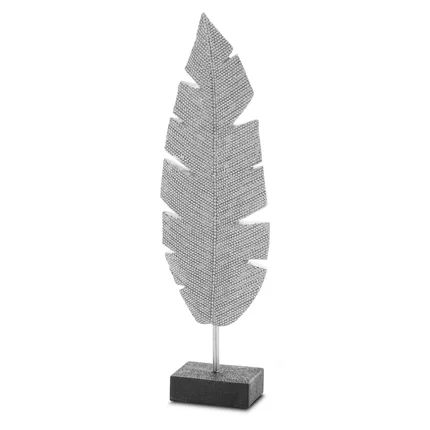 Liść - figurka dekoracyjna ELDO o drobnym strukturalnym wzorze, srebrna Liść - figurka dekoracyjna ELDO o drobnym strukturalnym wzorze, srebrna - 10 x 5 x 35 cm