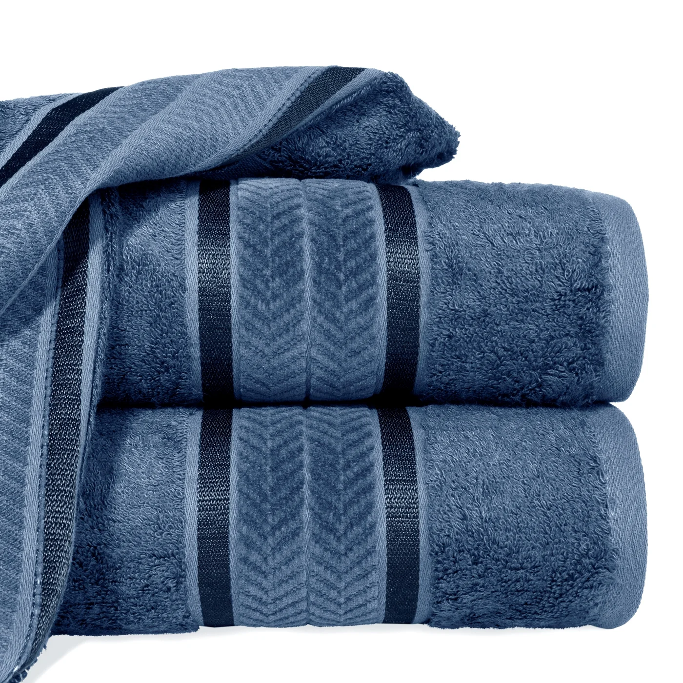 EUROFIRANY PREMIUM Ręcznik MIRO w kolorze niebieskim, z włókien bambusowych z żakardową bordiurą zdobioną lśniącymi paskami