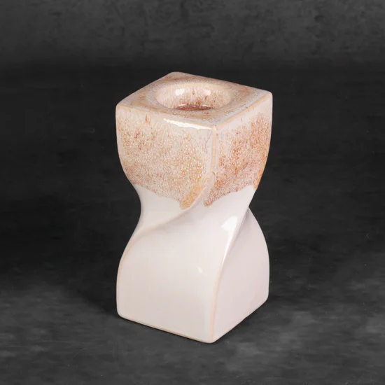 Świecznik ceramiczny RUBEN dwukolorowy z efektem ombre - 8 x 8 x 16 cm - kremowy
