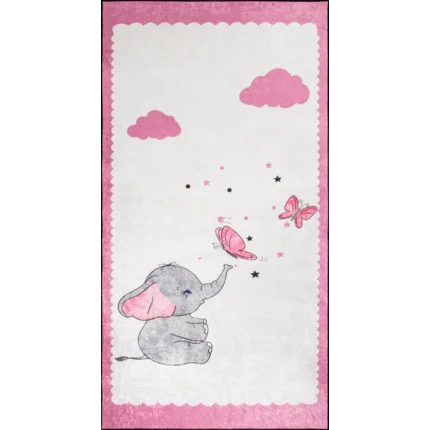 Dywan BABY do pokoju dziecięcego z motywem słonika i różowych chmurek Dywan BABY do pokoju dziecięcego z motywem słonika i różowych chmurek - 80 x 150 cm