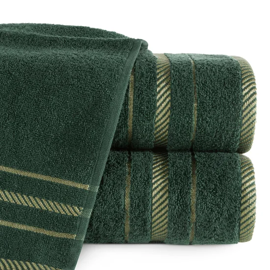 Ręcznik bawełniany KORAL z bordiurą podkreśloną  żakardowymi paseczkami - 30 x 50 cm - ciemnozielony