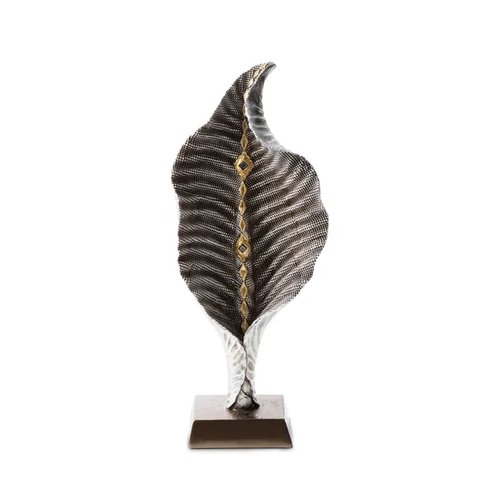 Kwiat kalia figurka ceramiczna srebrno-złota - 14 x 7 x 35 cm - srebrny