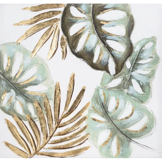 Obraz EGZOTIC ręcznie malowany na płótnie egzotyczne liście ze z - 60 x 60 cm - zielony