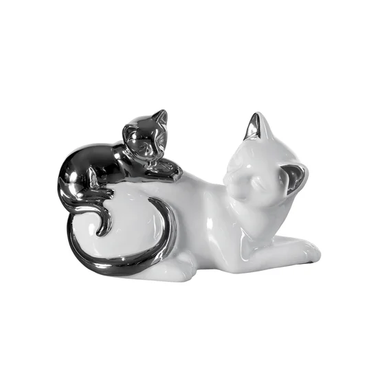 Kotki - figurka ceramiczna biało-srebrna - 20 x 10 x 12 cm - biały