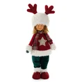 Figurka świąteczna DOLL lalka w zimowym stroju z miękkim futerkiem - 21 x 12 x 52 cm - czerwony 1