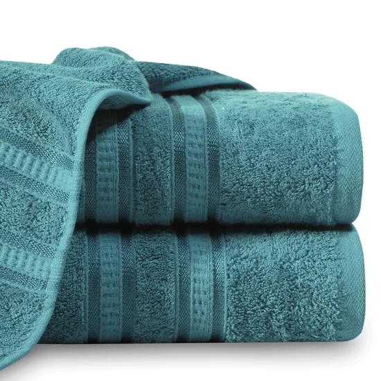 EUROFIRANY PREMIUM Ręcznik MILA  z włókien bambusowych z  bordiurą tkaną w ozdobne pasy 3D - 70 x 140 cm - niebieski