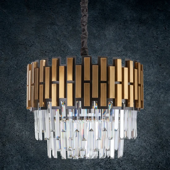 Lampa wisząca EDNA z metalu i kryształów w stylu art deco - ∅ 50 x 40 cm - złoty