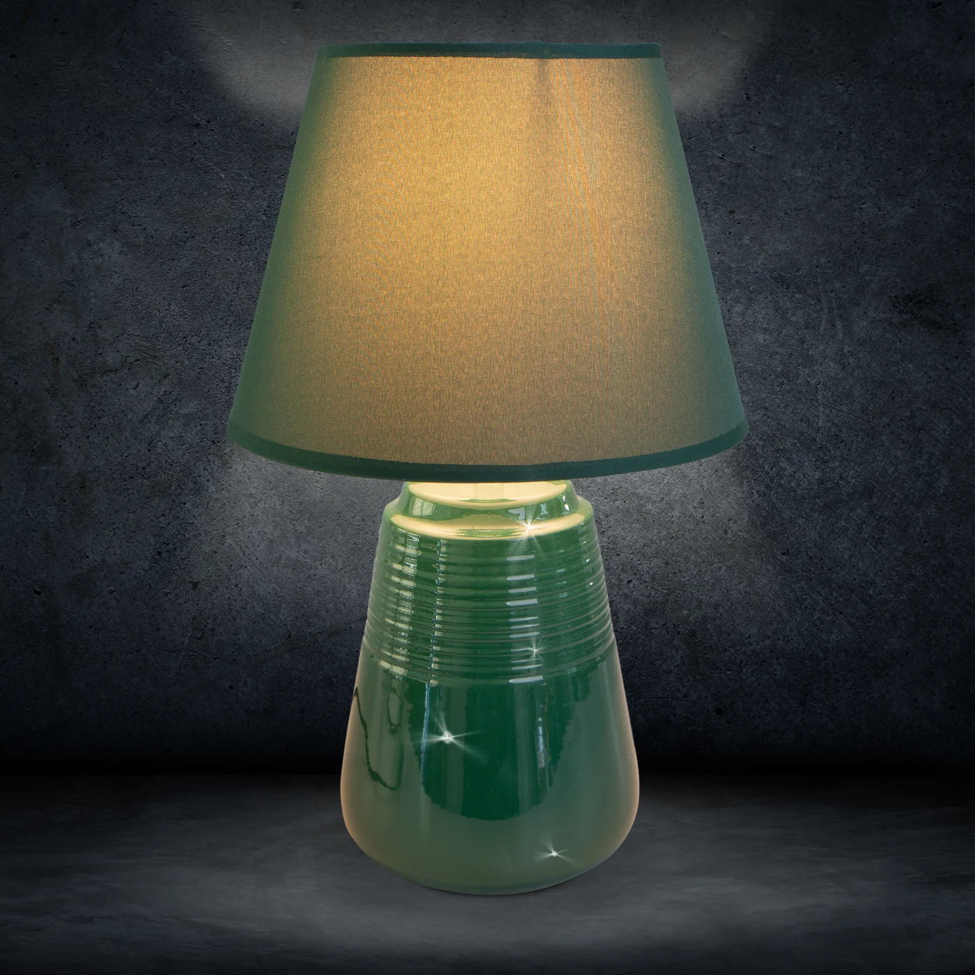 Lampka stołowa KARLA na ceramicznej stożkowej podstawie z abażurem z matowej tkaniny