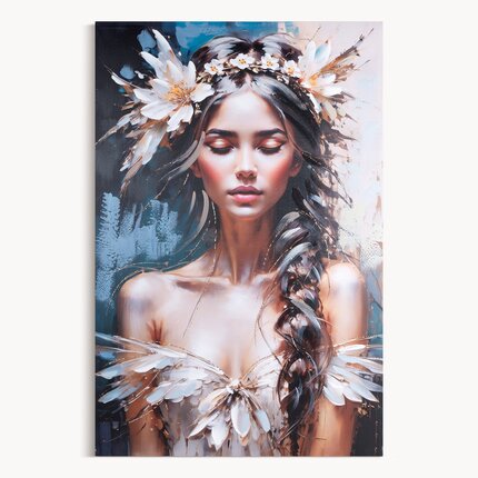 Obraz portret kobiety ręcznie malowany na płótnie 80 x 120 cm beżowy,granatowy | Eurofirany