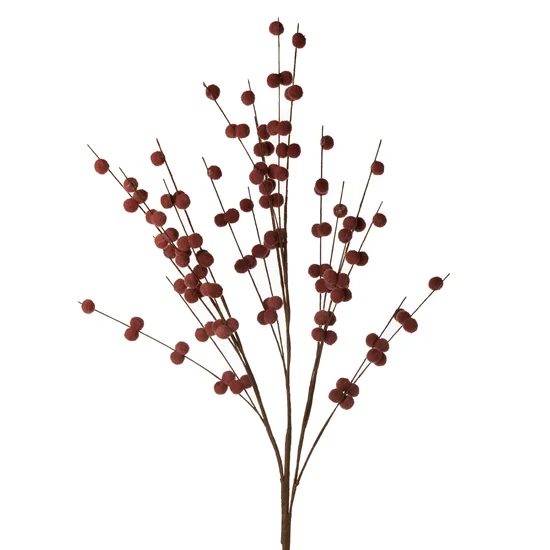 GAŁĄZKA OZDOBNA z miękkimi kulkami, kwiat sztuczny dekoracyjny - 89 cm - bordowy