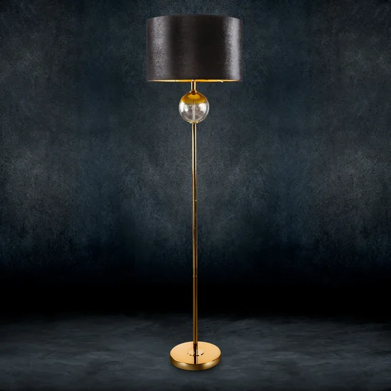 Lampa stojąca KAJA na podstawie łączącej szkło i metal z welwetowym abażurem - ∅ 43 x 157 cm - czarny