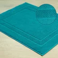 Lekki dywanik łazienkowy CALEB z bawełny zdobiony pasem wzoru w krateczkę - 60 x 90 cm - turkusowy 3