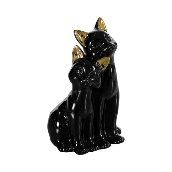 Kotki - figurka ceramiczna czarno-złota - 14 x 11 x 22 cm - czarny