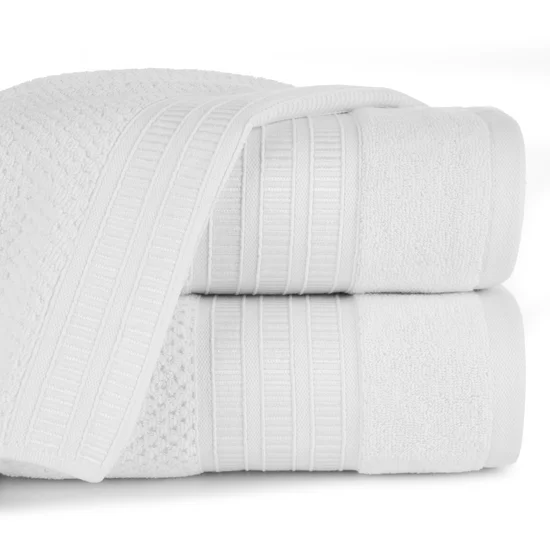 Ręcznik bawełniany ROSITA o ryżowej strukturze z żakardową bordiurą z geometrycznym wzorem, biały - 30 x 50 cm - biały