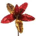 Świąteczny kwiat dekoracyjny z tkaniny z lśniącymi cekinami - 20 cm - czerwony 2