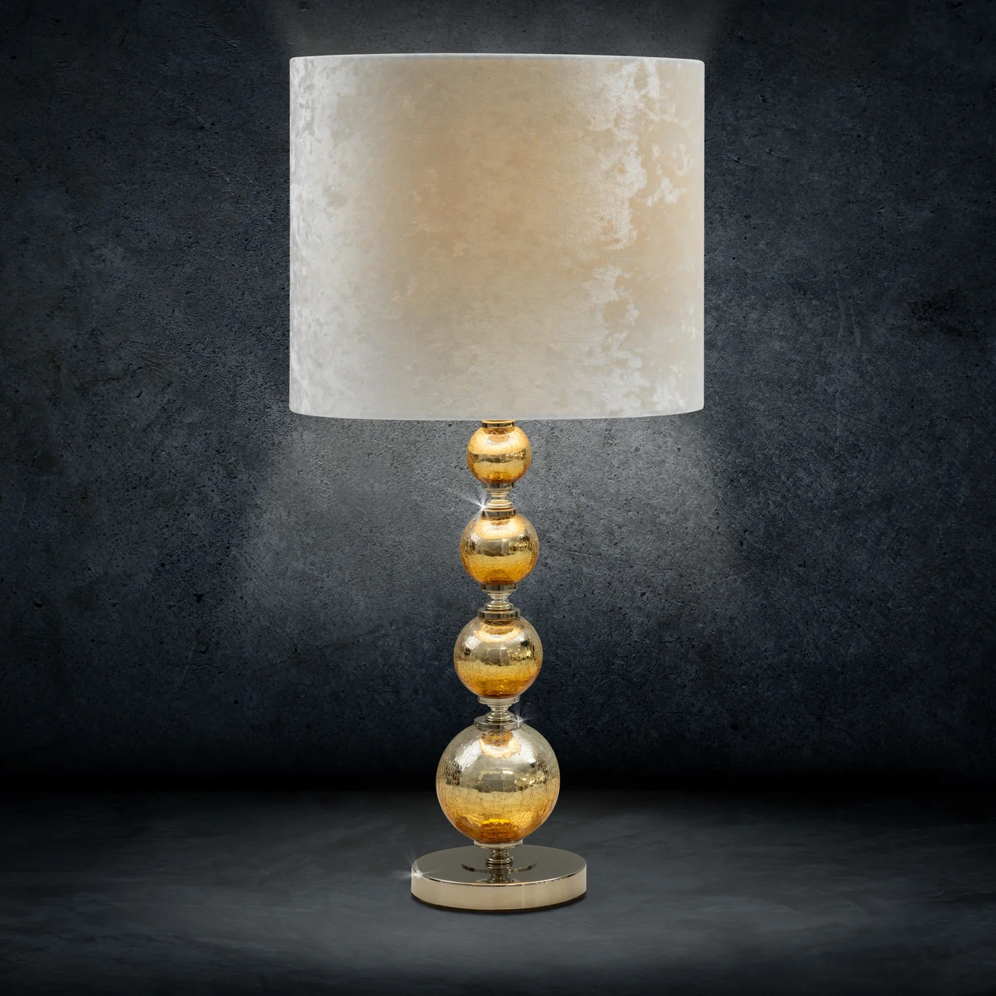 Lampa stołowa SABRINA na szklanej podstawie z miodowego szkła z welwetowym abażurem