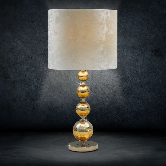 Lampa stołowa SABRINA na szklanej podstawie z miodowego szkła z welwetowym abażurem - ∅ 30 x 65 cm - złoty