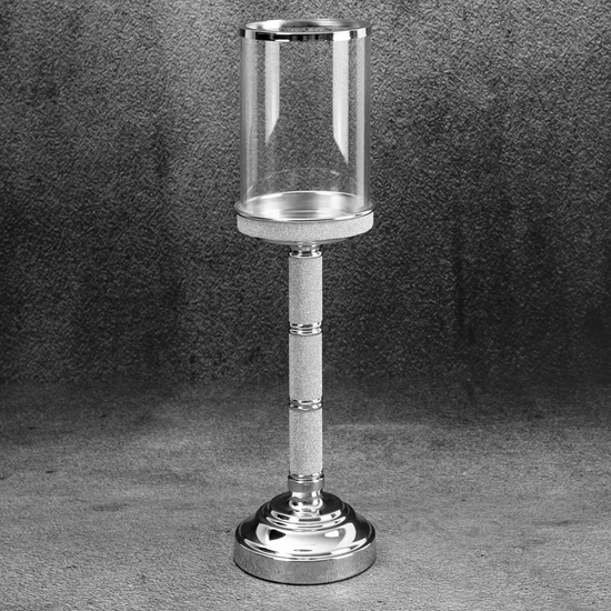 Świecznik dekoracyjny ROBI z szklanym kloszem oraz metalowej nóżce zdobionej kryształkami - ∅ 12 x 42 cm - transparentny