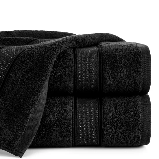 Ręcznik LIANA z bawełny z żakardową bordiurą przetykaną złocistą nitką - 30 x 50 cm - czarny