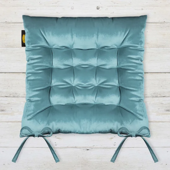 Dwustronna welwetowa poduszka siedziskowa na krzesło z szesnastoma pikowaniami, gramatura 260 g/m2 - 40 x 40 x 6 cm - turkusowy