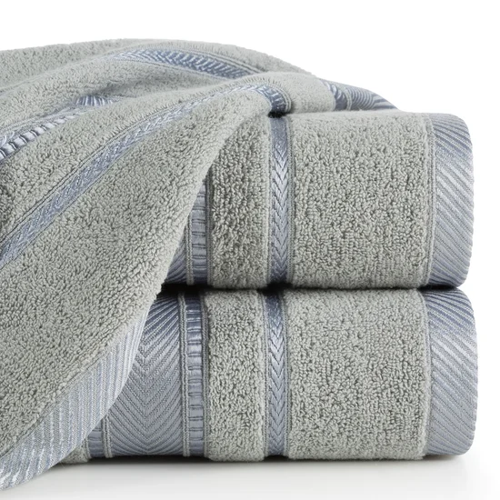 Ręcznik z żakardową błyszczącą bordiurą - 50 x 90 cm - stalowy