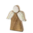 Figurka drewniany ANIOŁEK z skrzydłami zdobionymi błyszczącymi cyrkoniami oraz lśniącym brokatem - 11 x 2 x 16 cm - brązowy 3