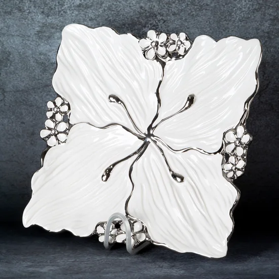 Patera dekoracyjna SIENA prostokątna biała z drobnymi kwiatuszkami - 28 x 28 x 3 cm - biały