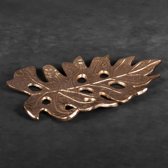 Metalowa patera DALIA  w kształcie liścia monstery - 27 x 17 x 1 cm - złoty