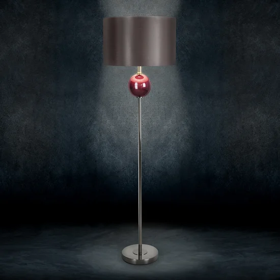 Lampa stojąca MERRY na podstawie łączącej szkło i metal z welwetowym abażurem - ∅ 46 x 157 cm - grafitowy