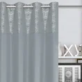 Zasłona z gładkiej matowej tkaniny z ozdobnym pasem z geometrycznym srebrnym nadrukiem w górnej części - 140 x 250 cm - srebrny 1