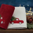 Ręcznik świąteczny SANTA 22  bawełniany z aplikacją z samochodem i choinką - 70 x 140 cm - czerwony 4