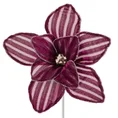 Świąteczny kwiat dekoracyjny wykonany z tkaniny w paseczki - ∅ 24 cm - bordowy 2