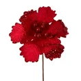 Świąteczny kwiat dekoracyjny z welwetowej tkaniny z wytłaczanymi płatkami  i cekinami - 20 x 20 cm - czerwony 2