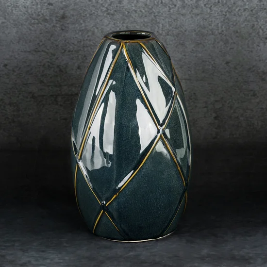 Wazon ceramiczny TEO z nowoczesnym wypukłym wzorem - ∅ 12 x 20 cm - turkusowy