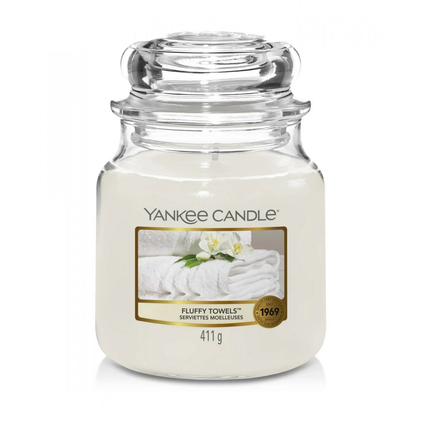 YANKEE CANDLE - Średnia świeca zapachowa w słoiku - Fluffy Towels